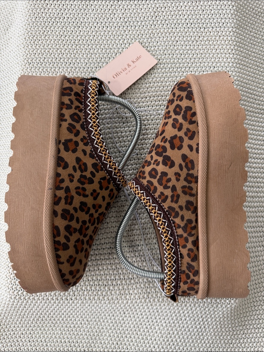 Olivia & Kate Leopard-Print Platform Mules in Tan/Brown - Picture 7 of 13